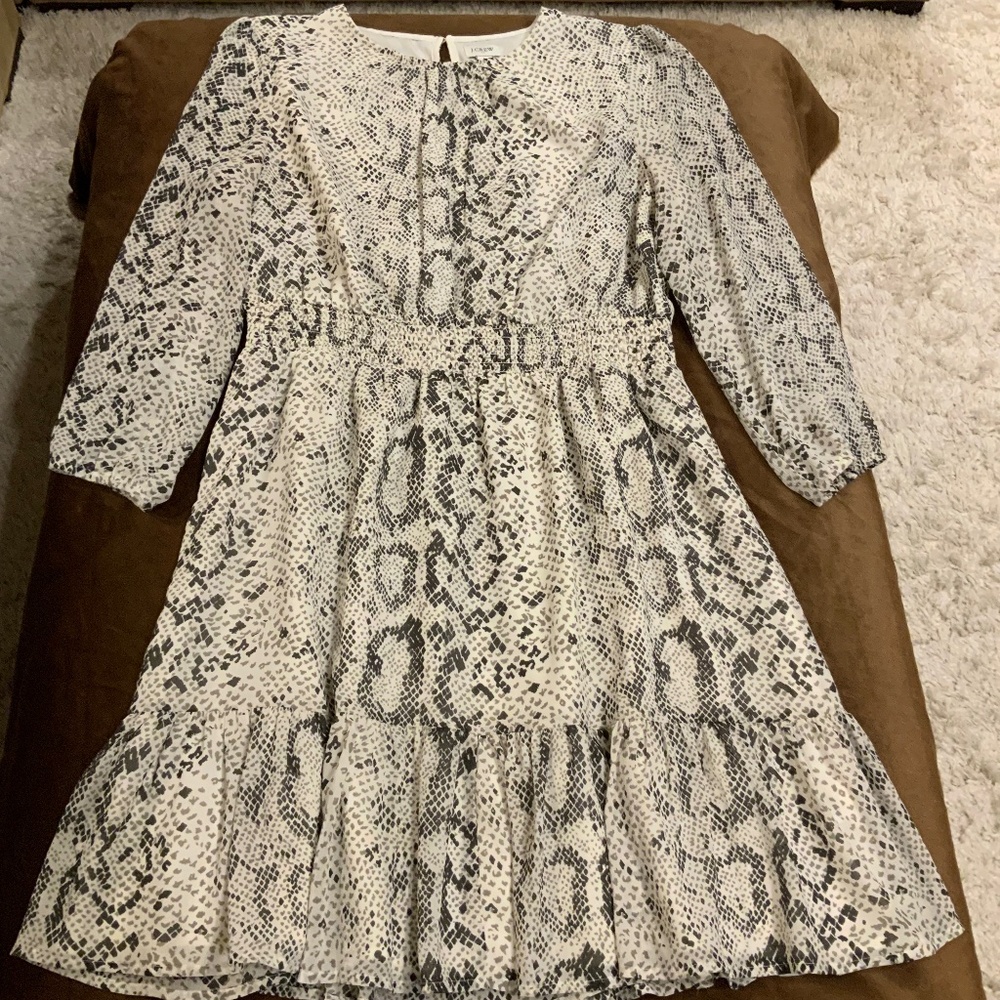 JCrew Black White L Dress Snakeskin Print Officecore Scandi Lightweight